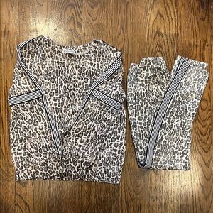 Super Soft Splendid Leopard Print Tracksuit Pajamas Sweatsuit with Striped Trim